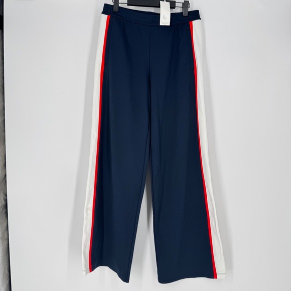 Tory Sport Wide Leg Track Pants Navy White Red Women's M NWT - Picture 2 of 9